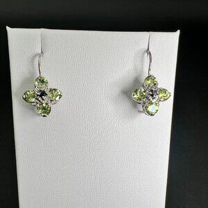 Vintage Sterling Silver Peridot and Sapphire Drop Earrings 925 CNA Thailand 1990